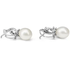 Palladium 10.6mm Fresh Water Pearl and Diamond Vintage Earrings