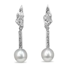 Palladium 10.5mm South Sea Pearl and Rose Cut Diamond Earrings