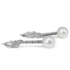 Palladium 10.5mm South Sea Pearl and Rose Cut Diamond Earrings