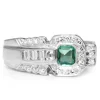 Palladium Retro Emerald and Diamond Ring