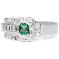 Palladium Retro Emerald and Diamond Ring