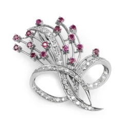 Palladium Ruby and Diamond Brooch