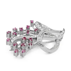 Palladium Ruby and Diamond Brooch