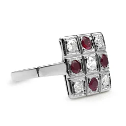 Palladium Ruby and Diamond Checkerboard Ring