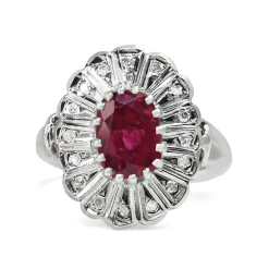 Palladium Ruby and Single Cut Diamond Vintage Cluster Ring