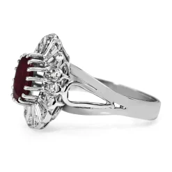Palladium Ruby and Single Cut Diamond Vintage Cluster Ring