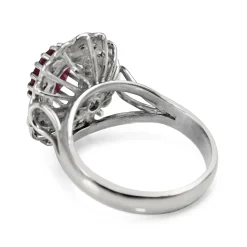 Palladium Ruby and Single Cut Diamond Vintage Cluster Ring