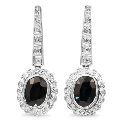 Palladium Sapphire and Diamond Vintage Earrings