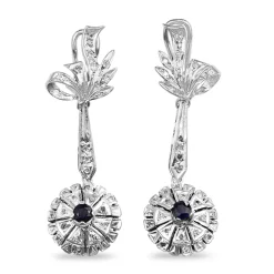 Palladium Sapphire and Diamond Vintage Drop Earrings