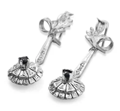 Palladium Sapphire and Diamond Vintage Drop Earrings