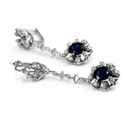 Palladium Sapphire and Diamond Vintage Earrings