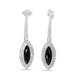 Palladium Sapphire and Single Cut Diamond Vintage Drop Earrings