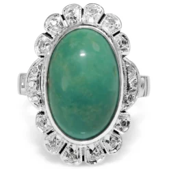 Palladium Turquoise and Diamond Deco Ring