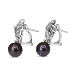 Palladium Vintage Black Fresh Water Pearl and Single Cut Diamond Earrings