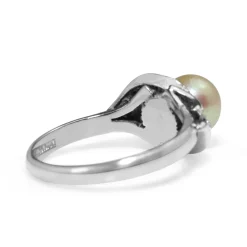Palladium Vintage Cultured Pearl and Diamond Ring