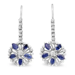 Palladium Vintage Diamond and Sapphire Drop Earrings