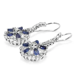 Palladium Vintage Diamond and Sapphire Drop Earrings