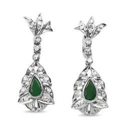 Palladium Vintage Emerald and Single Cut Diamond Earrings