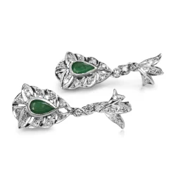 Palladium Vintage Emerald and Single Cut Diamond Earrings