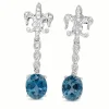 Palladium Vintage London Blue Topaz and Diamond Fleur De Lis Earrings