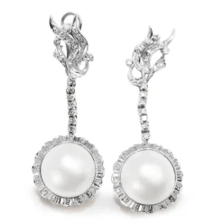 Palladium Vintage Mabe Pearl and Diamond Drop Earrings
