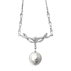 Palladium Vintage Mabe Pearl and Diamond Necklace