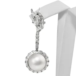 Palladium Vintage Mabe Pearl and Diamond Drop Earrings