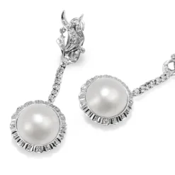 Palladium Vintage Mabe Pearl and Diamond Drop Earrings