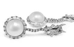 Palladium Vintage Mabe Pearl and Diamond Drop Earrings