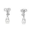 Palladium Vintage 7mm Fresh Water Pearl and Single Cut Diamond Bow Earrings