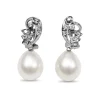 Palladium Vintage 11mm Fresh Water Pearl and Single Cut Diamond Earrings