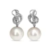 Palladium Vintage 12mm Fresh Water Pearl and Single Cut Diamond Earrings
