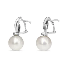 Palladium Vintage 12mm Fresh Water Pearl and Single Cut Diamond Earrings