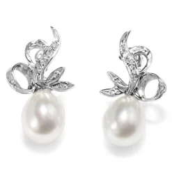 Palladium Vintage 9mm South Sea Pearl and Diamond Earrings