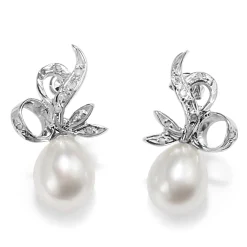 Palladium Vintage 9mm South Sea Pearl and Diamond Earrings