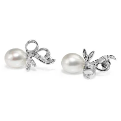 Palladium Vintage 9mm South Sea Pearl and Diamond Earrings