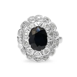 Palladium Vintage Sapphire and Diamond Cluster Ring