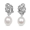 Palladium Vintage Single Cut Diamond Earrings with 13mm Fresh Water Pearls