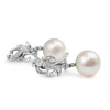 Palladium Vintage Single Cut Diamond 14mm Fresh Water Pearl Earrings