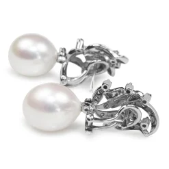 Palladium Vintage Single Cut Diamond Earrings with 13mm Fresh Water Pearls