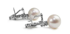 Palladium Vintage Single Cut Diamond 14mm Fresh Water Pearl Earrings