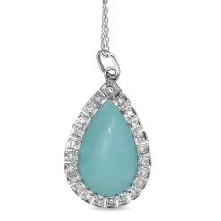 Palladium Vintage Turquoise and Diamond Pear Drop Pendant