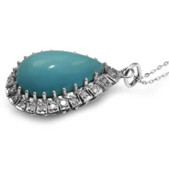 Palladium Vintage Turquoise and Diamond Pear Drop Pendant