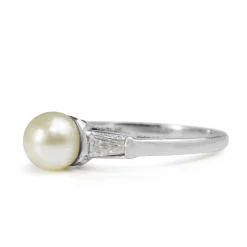Platinum 6.5 mm Sea Pearl and Diamond Ring
