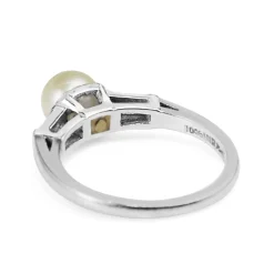 Platinum 6.5 mm Sea Pearl and Diamond Ring