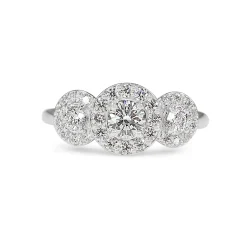 Platinum 3 Stone Halo Ring