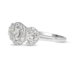 Platinum 3 Stone Halo Ring