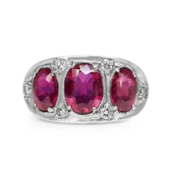 Platinum 3 Stone Ruby and Diamond Ring