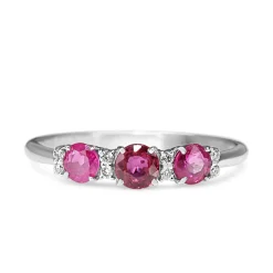 Platinum 3 Stone Ruby and Diamond Band Ring
