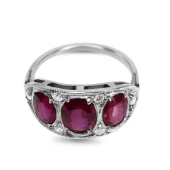 Platinum 3 Stone Ruby and Diamond Ring